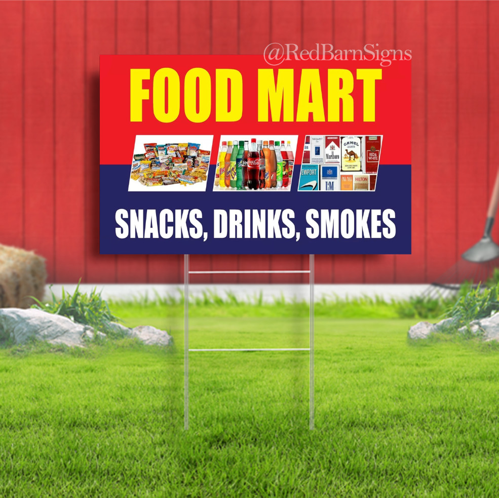 Food Mart Indoor Outdoor Yard Sign with metal stakes