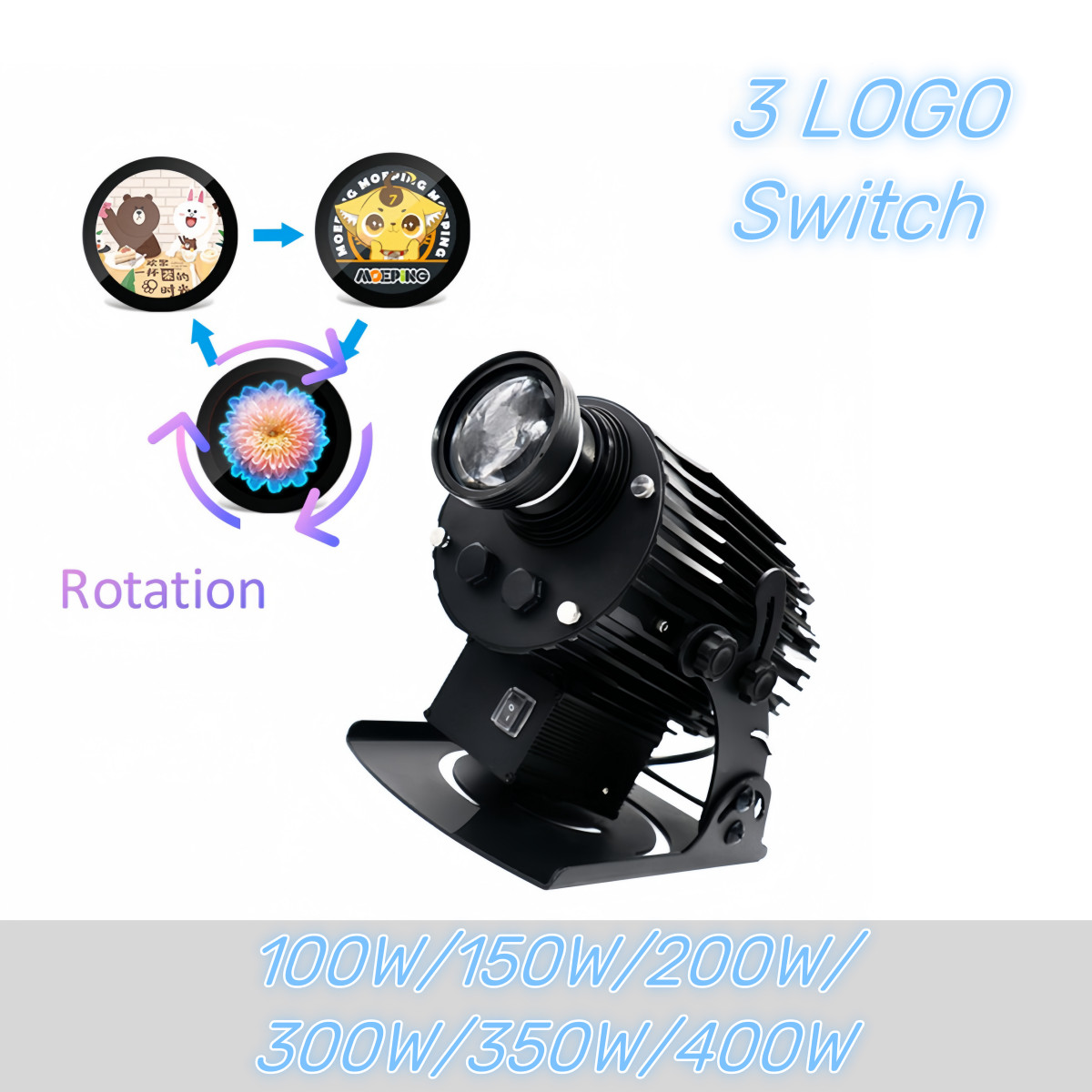 Custom three x Light Sheets Logo Switch LED Gobo Projector IP65 Logo Projector