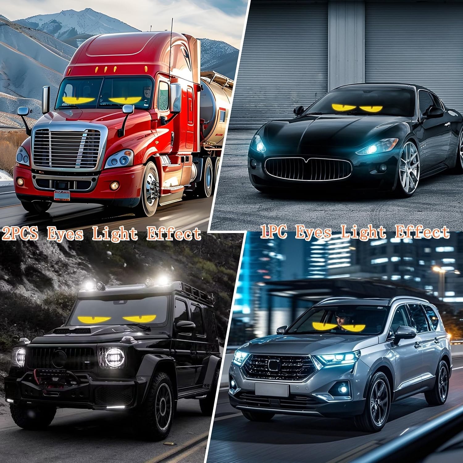 Customizable 23″ x 5″ LED Eyes for Car Windshield – Bluetooth & USB Powered