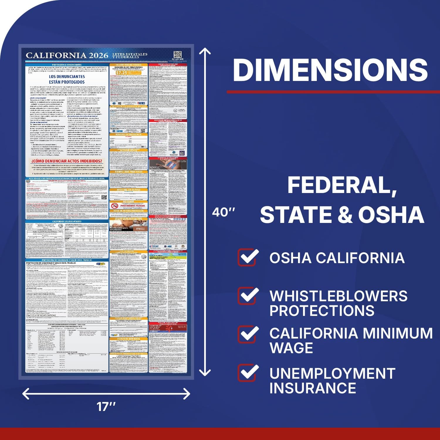 2026 California State & Federal Mandatory Labor Law Poster, OSHA Compliant (C…