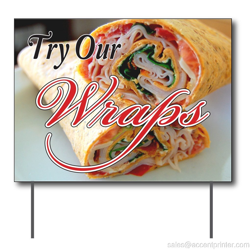 Try Our Wraps | Sidewalk Yard Sign w/ Metal Stakes | 24″W x 18″H