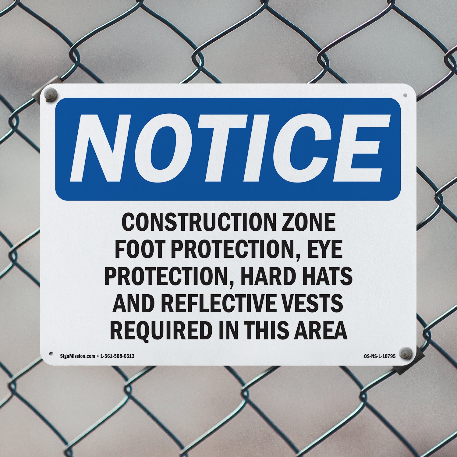 Work Zone Foot Protection Eye Protection OSHA Notice Sign, Decal 5 or 10 Pack
