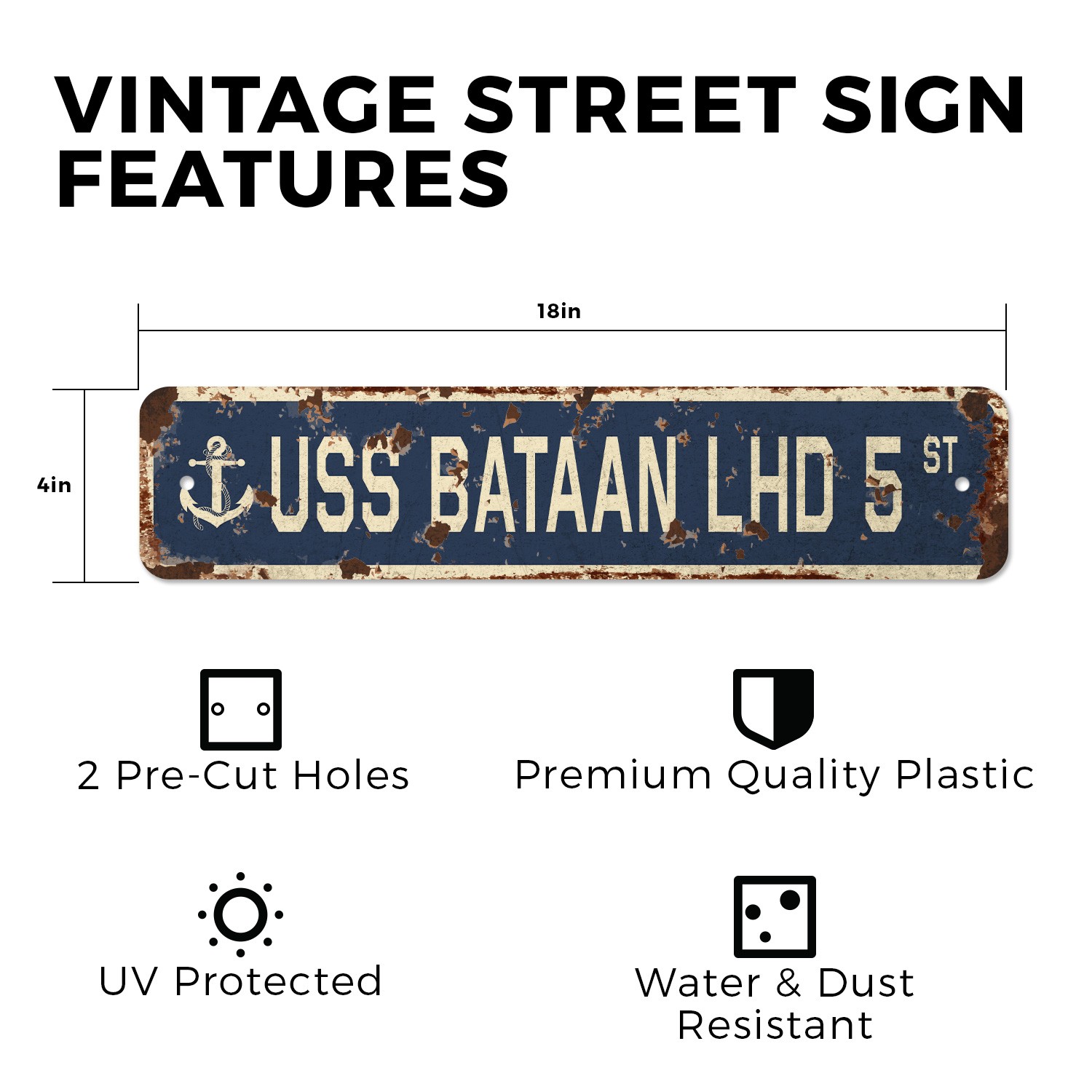 USS BATAAN LHD 5 Vintage Style Street Sign us navy ship veteran sailor gift