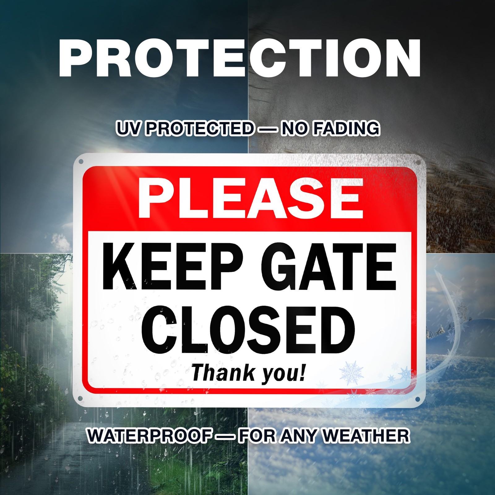 Keep Gate Closed Sign, 7×10 Inch Reflective Aluminum, 2 Pack