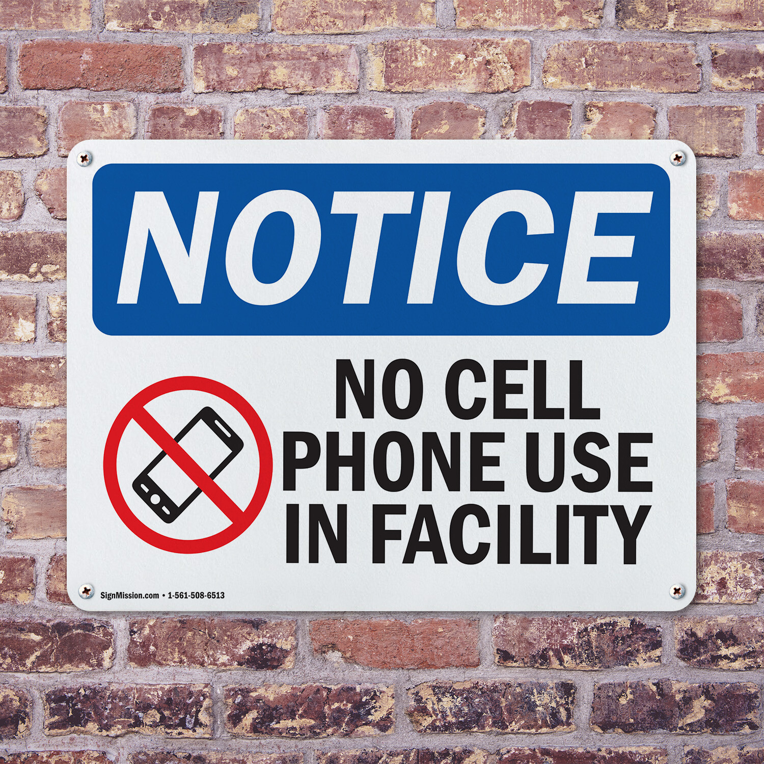 (2 Pack) No Cell Phone Use In Facility OSHA Notice Sign Decal Metal Plastic