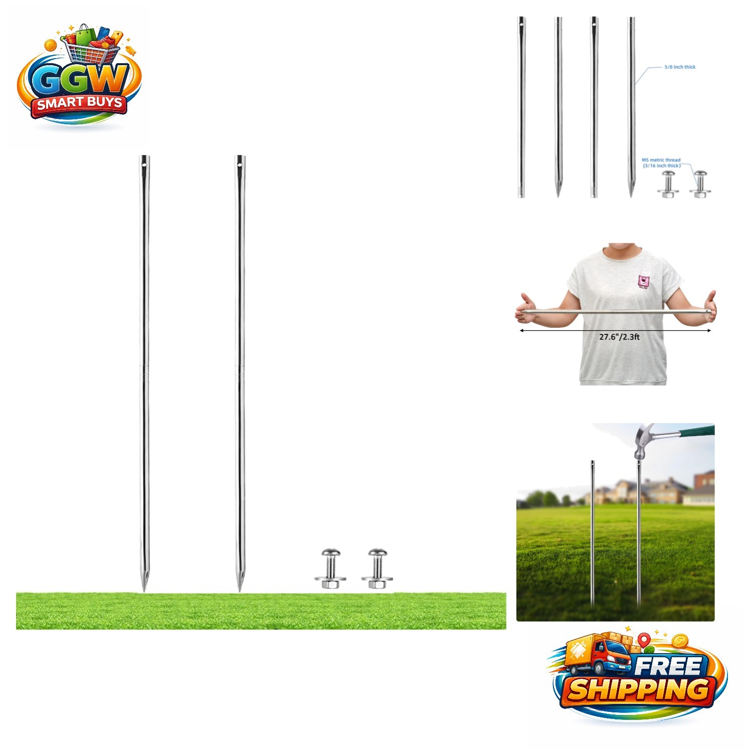 4 Count Stainless Steel Yard Sign Stakes – Easy Installation, 2.3 Feet Long