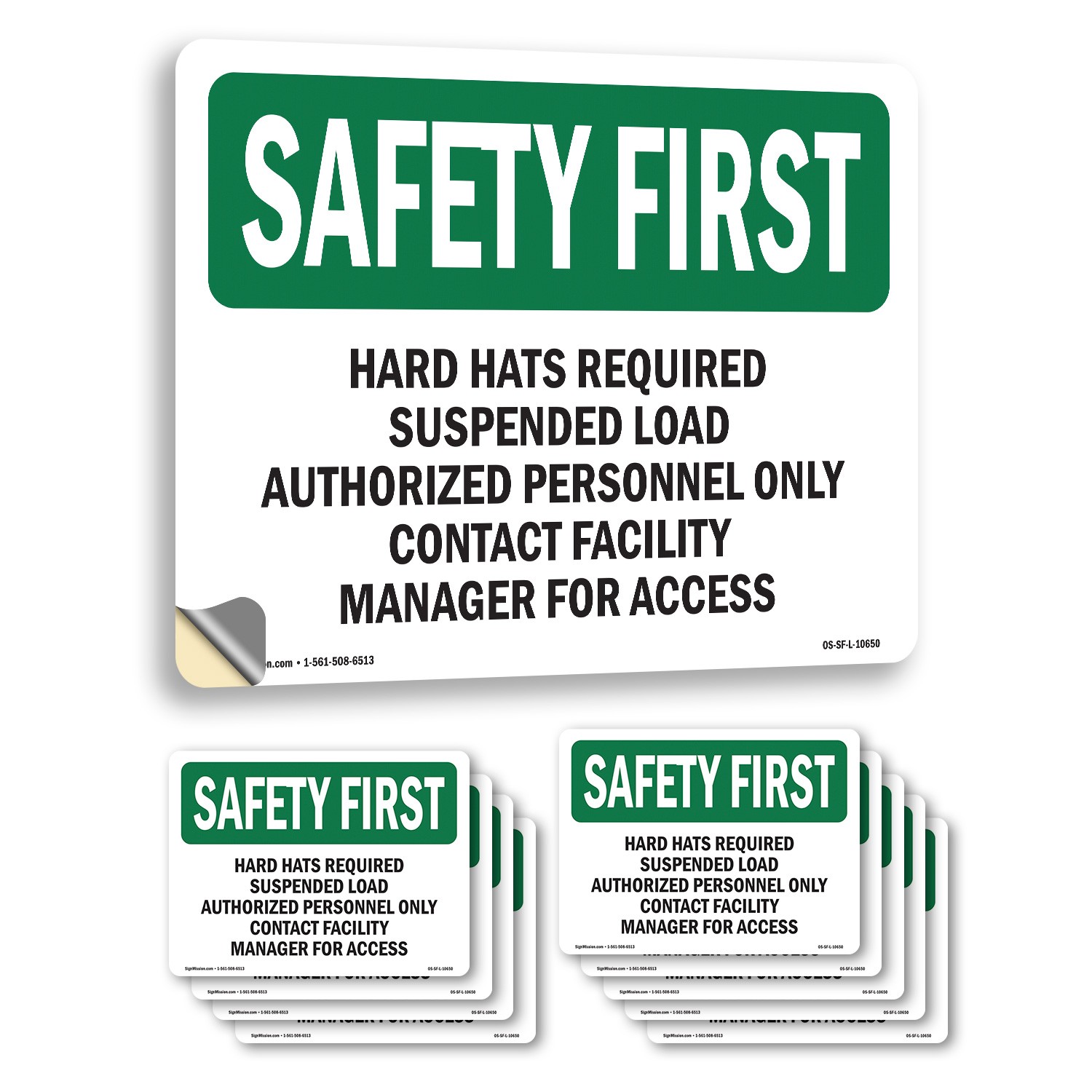 Hard Hats Required Suspended Load Authorized OSHA SAFETY FIRST Sign 5/10 Pack