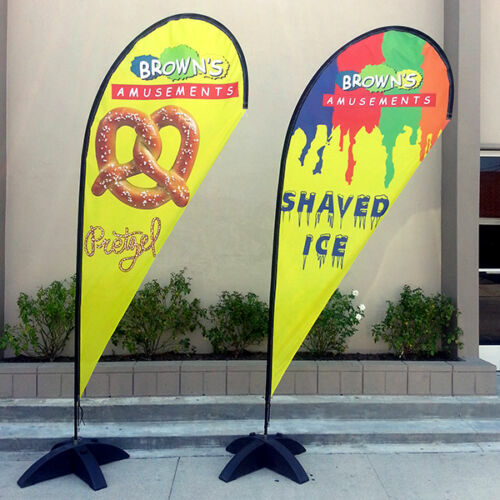11ft Double Sided Custom Teardrop Flag+Fiberglass Pole& Metal X-Base w/sand bag