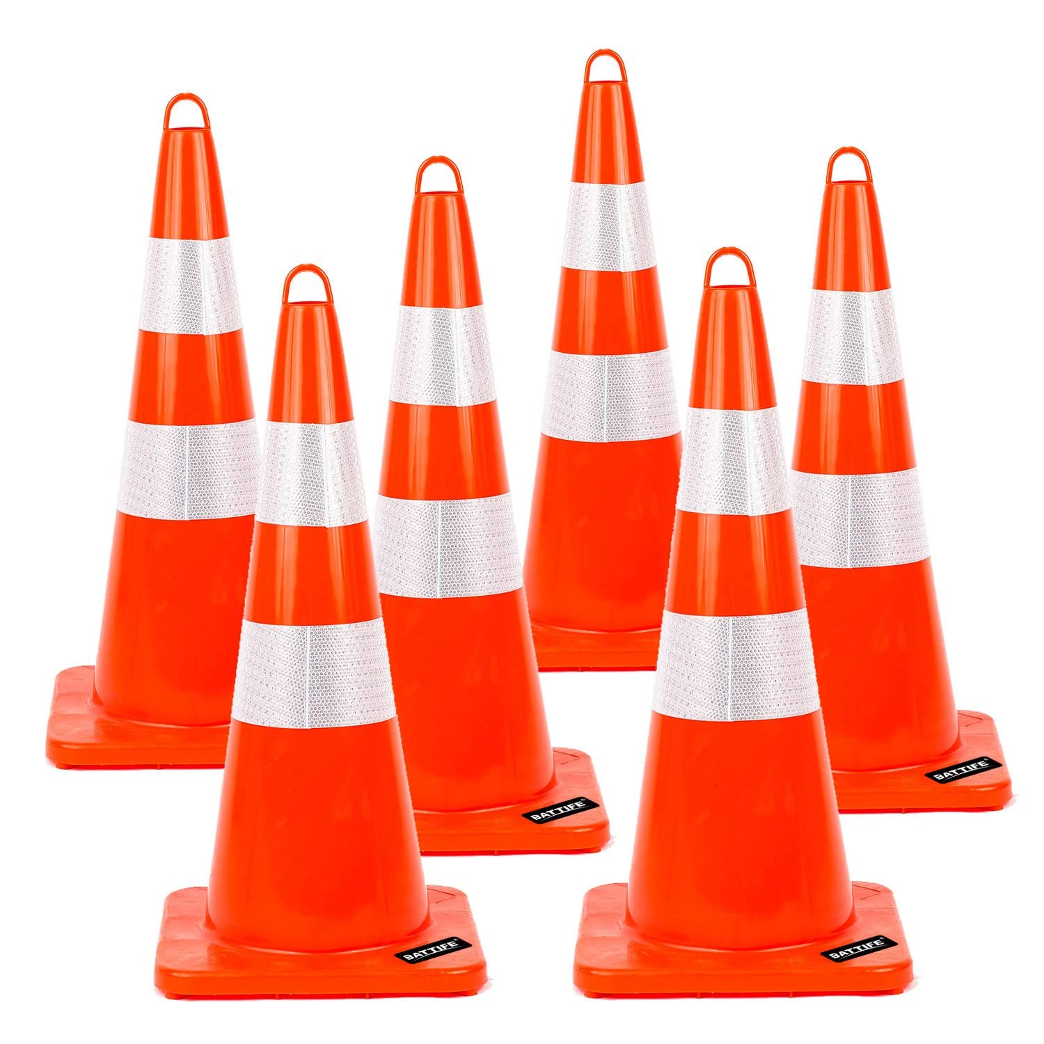 6 Pack 28 Inch Traffic Safety Cones with Reflective Collars, 28inch