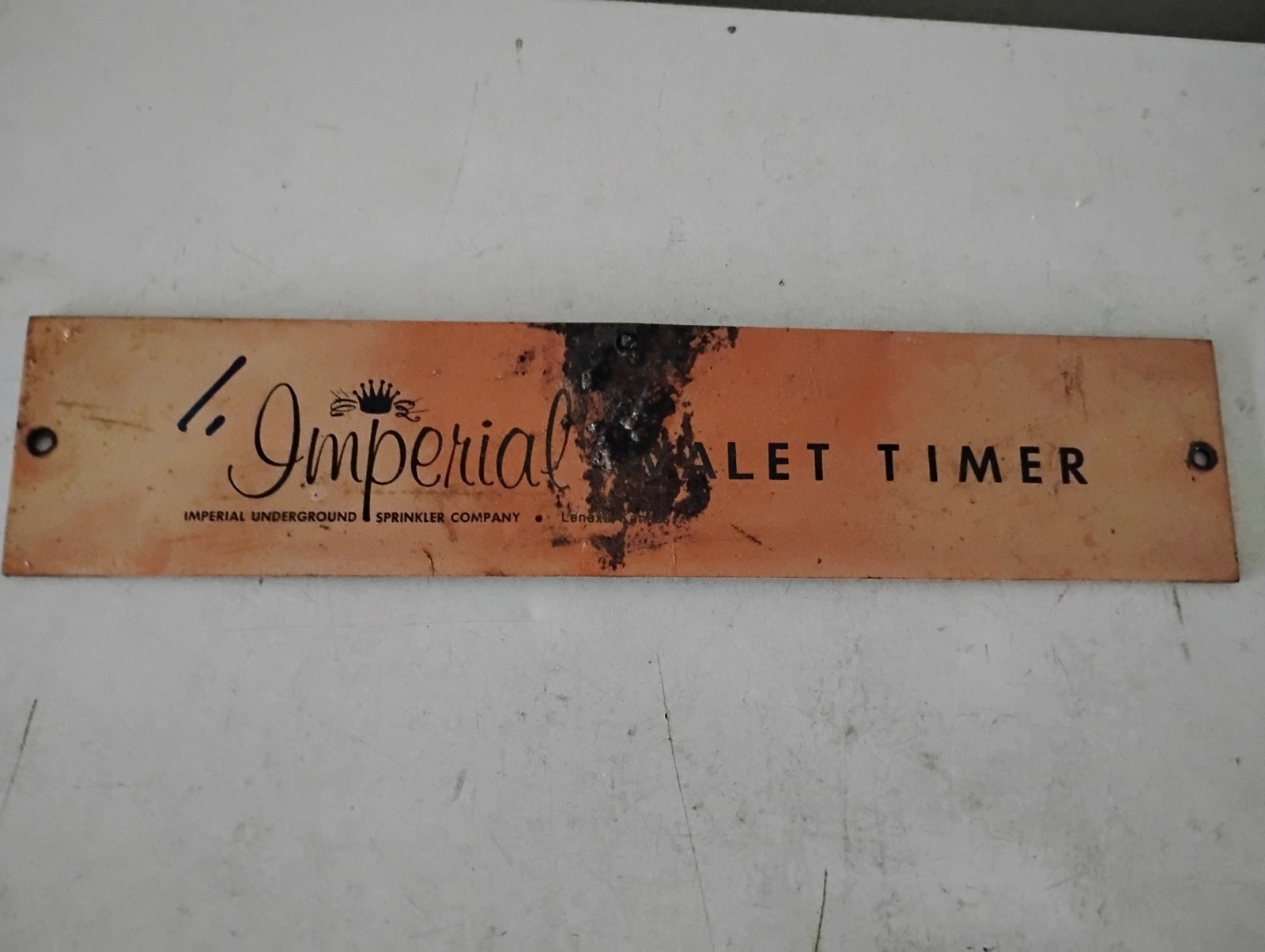 Imperial Sprinkler Metal Sign-Valet Timer