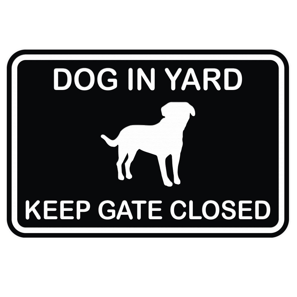 Classic Framed Dog in Yard Keep Gate Closed Wall Door Sign – Black Medium