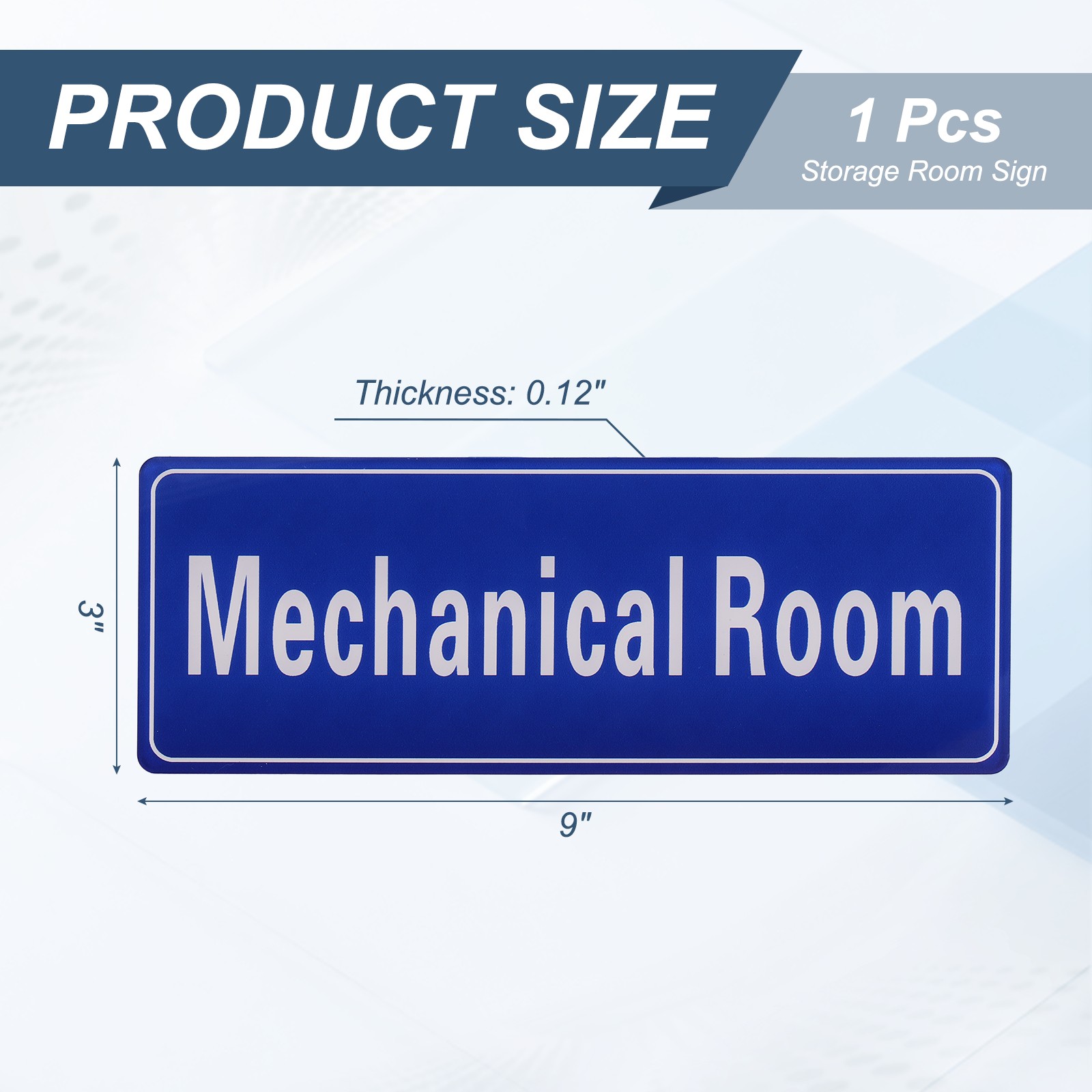 9″x3″ Mechanical Room, 1Pcs Room Door Sign, Navy Blue with White Text