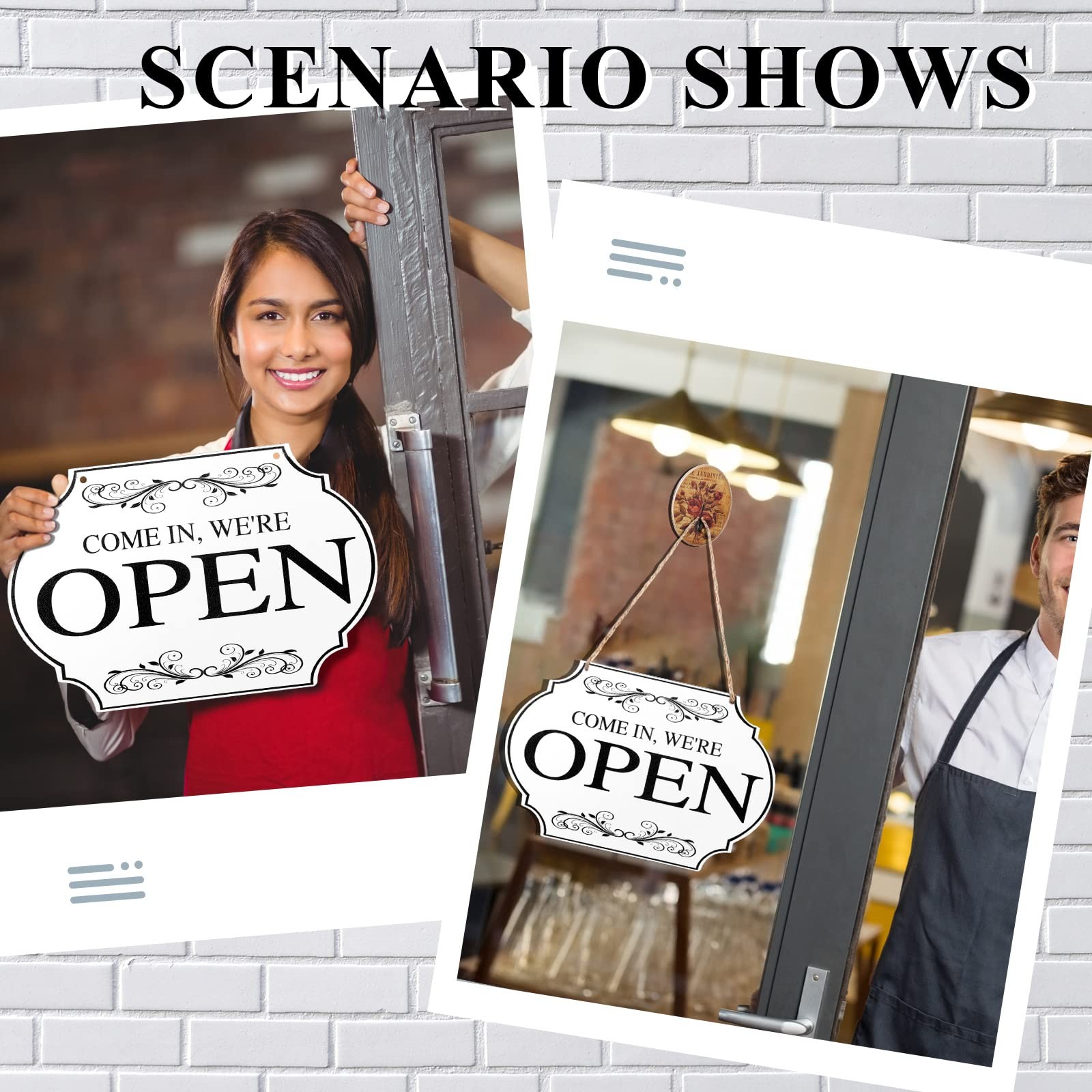 Open Closed Sign for Business, 11 x Small Signage, White Boards, Black Words