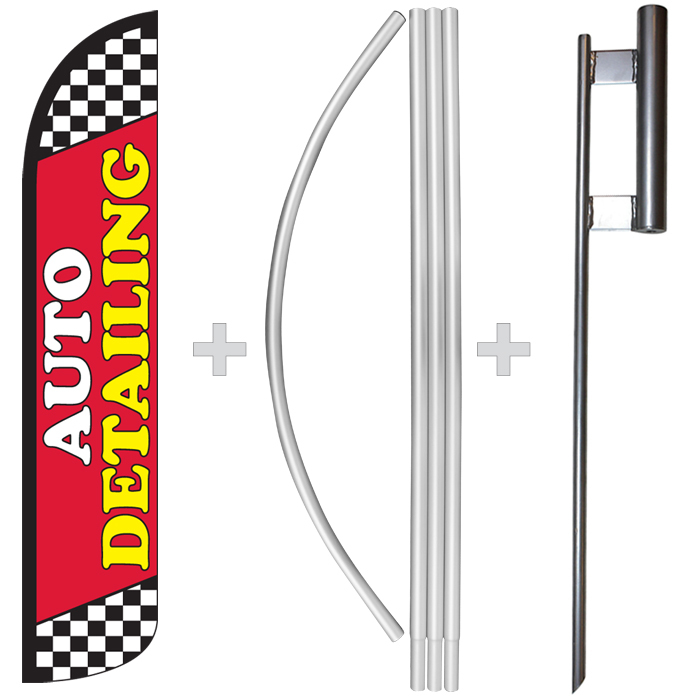 Auto Detailing 15′ Tall Windless Swooper Feather Banner Flag & Pole Kit