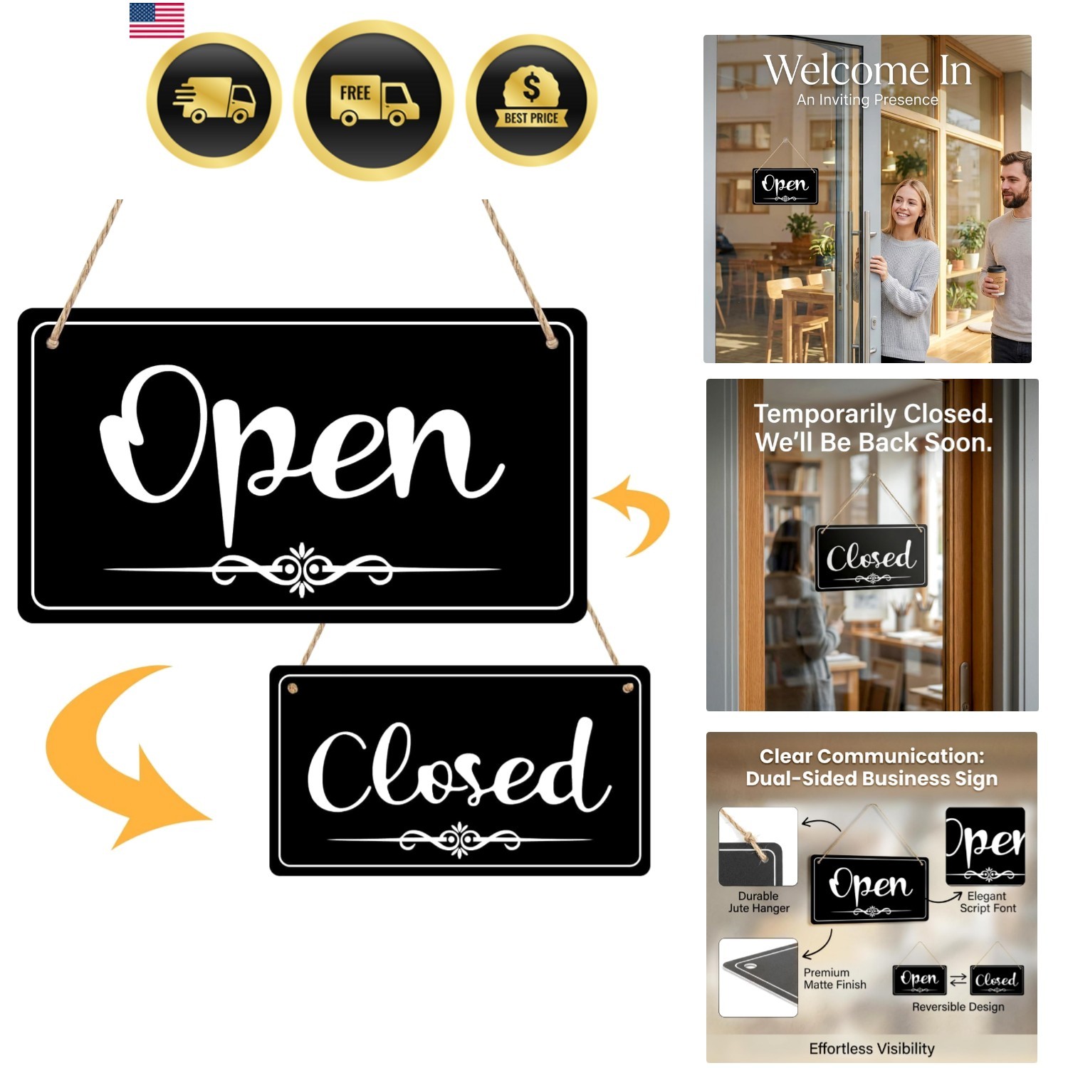 s for Business Double Sided Open Closed Sign Business Hours Sign Hanging Busi…