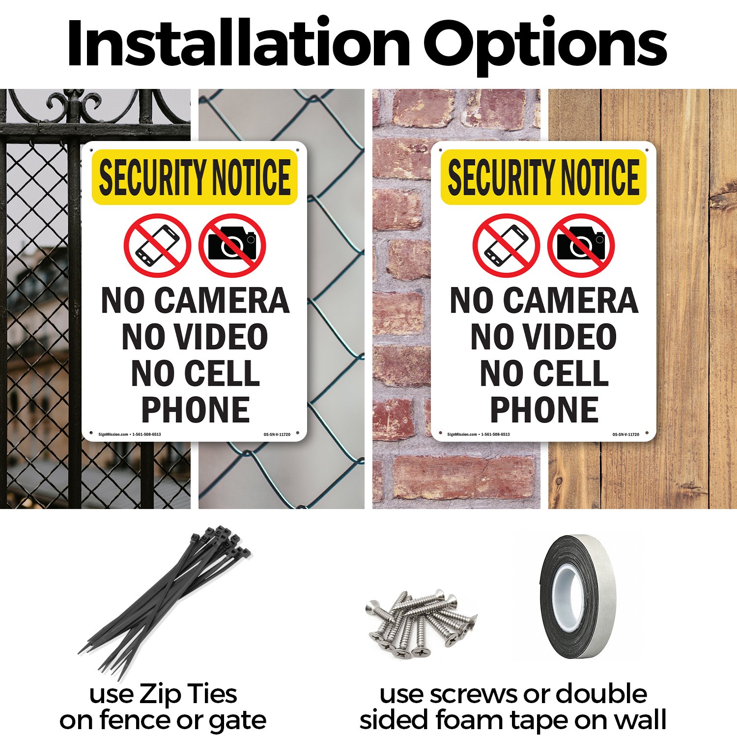 No Camera No Video With Symbol OSHA Security Notice Sign Or Decal – 5 or 10 Pack