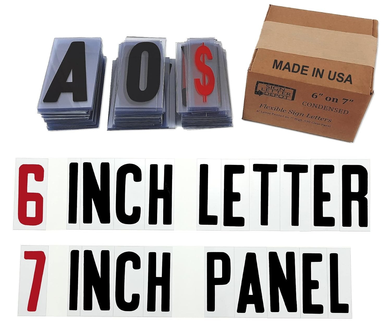 Changeable Sign Letters 6” on 7-inch Flexible Panel – Condensed Font, Made in US