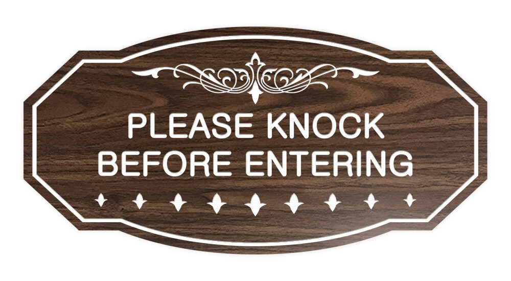 Victorian Please Knock Before Entering Sign (Walnut) – Small 3″ X 6″
