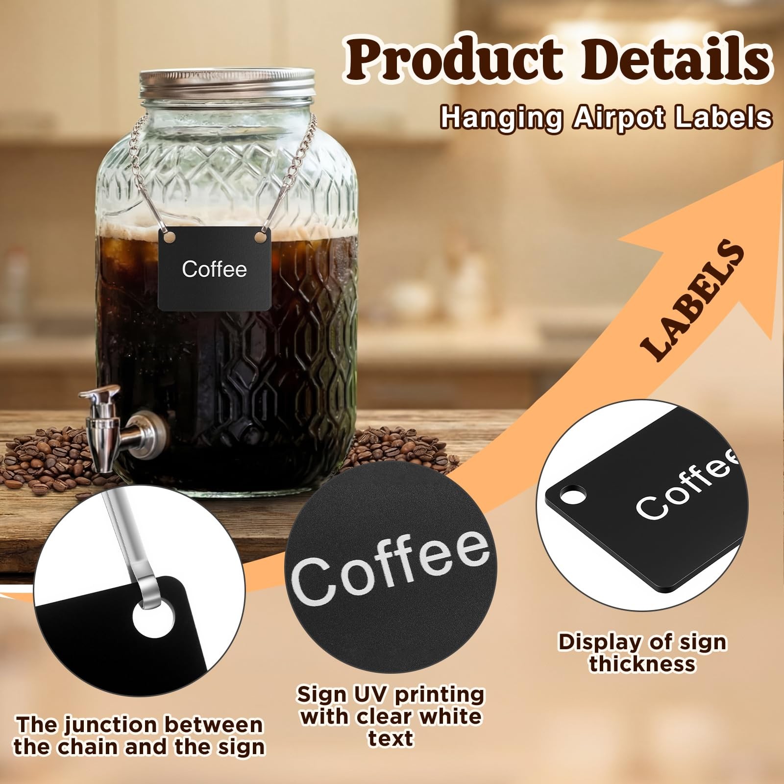 6 Pack Hanging Coffee Labels Airpot Labels Chain Signs, 2.36″ x 1.77″ Acrylic…