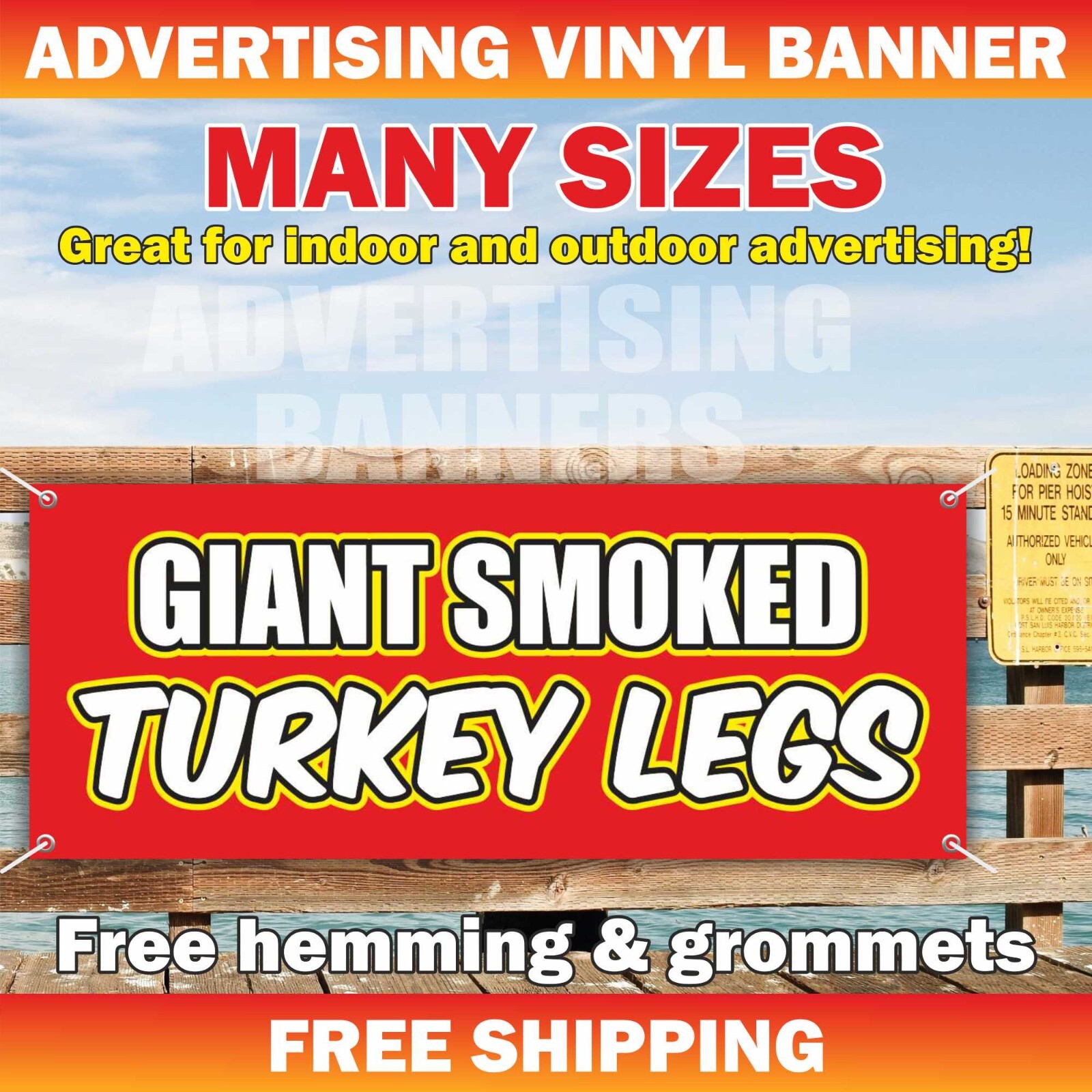 GIANT SMOKED TURKEY LEGS Advertising Banner Vinyl Mesh Sign jumbo smoked bbq