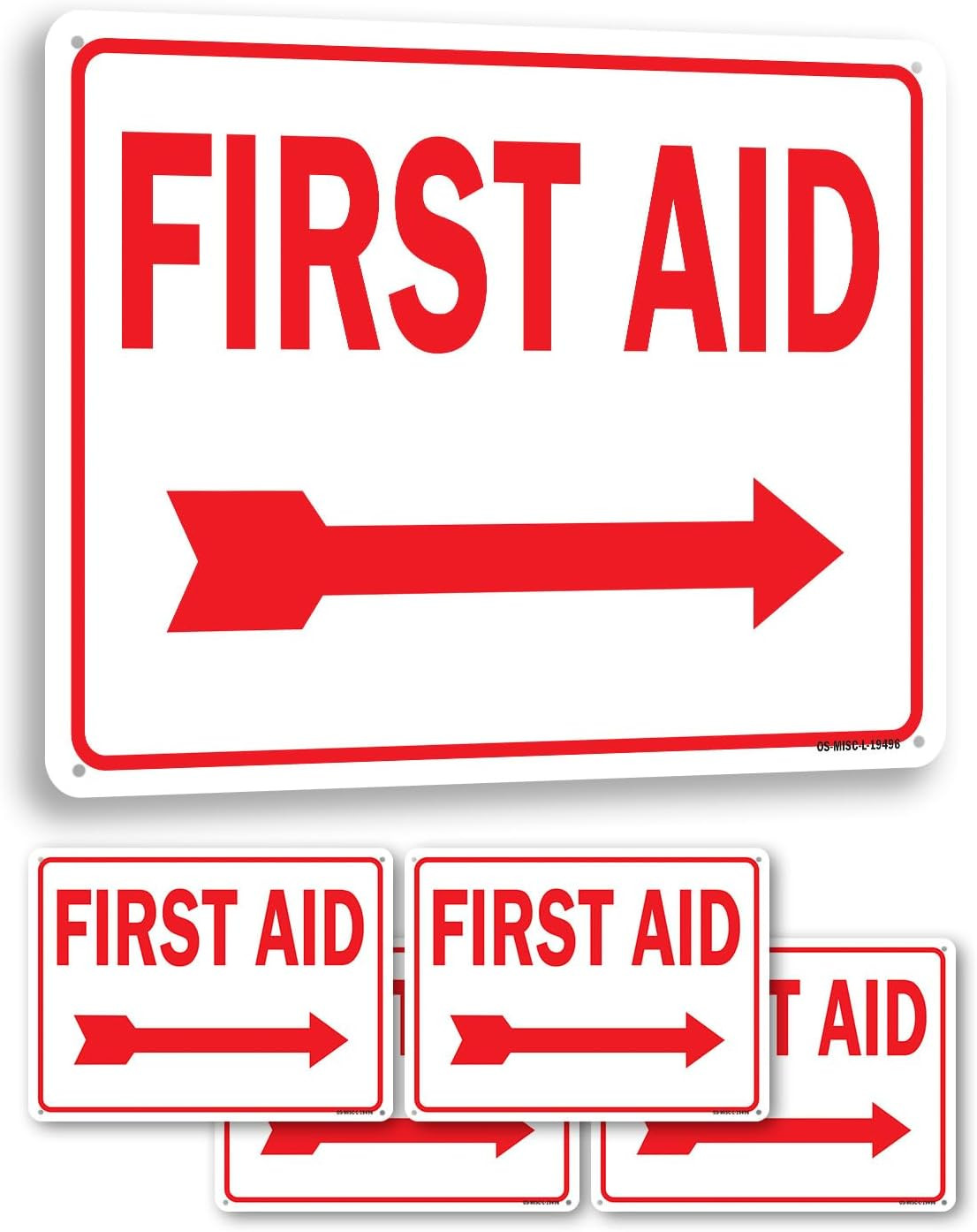 First Aid with Right Arrow (Red on White) OSHA Aluminum Sign 24 Inch X 18 Inch –