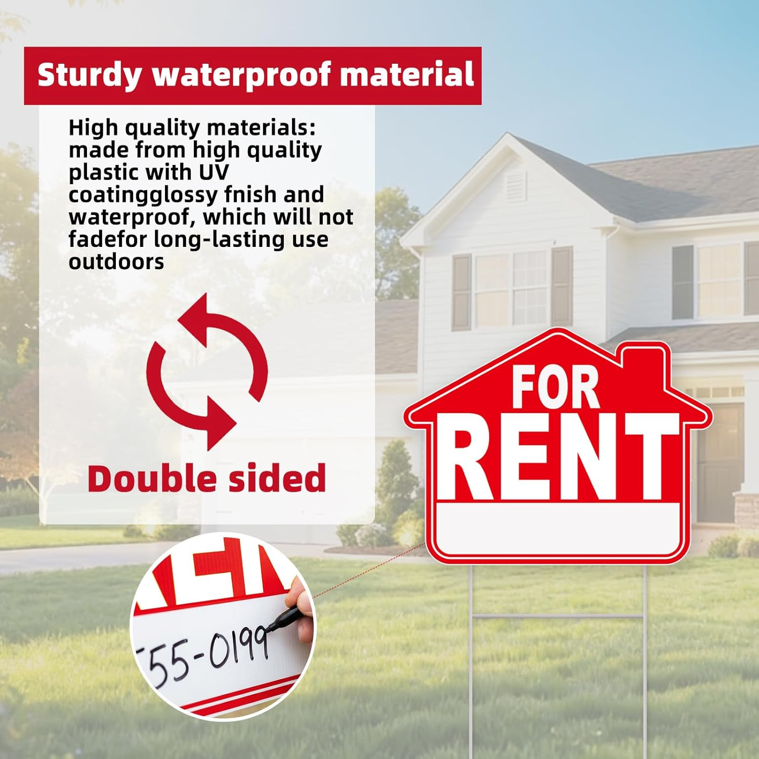For Rent Sign with Stakes, 1-Pack 17″X13″ Double-Sided Signs, Corrugated Plastic