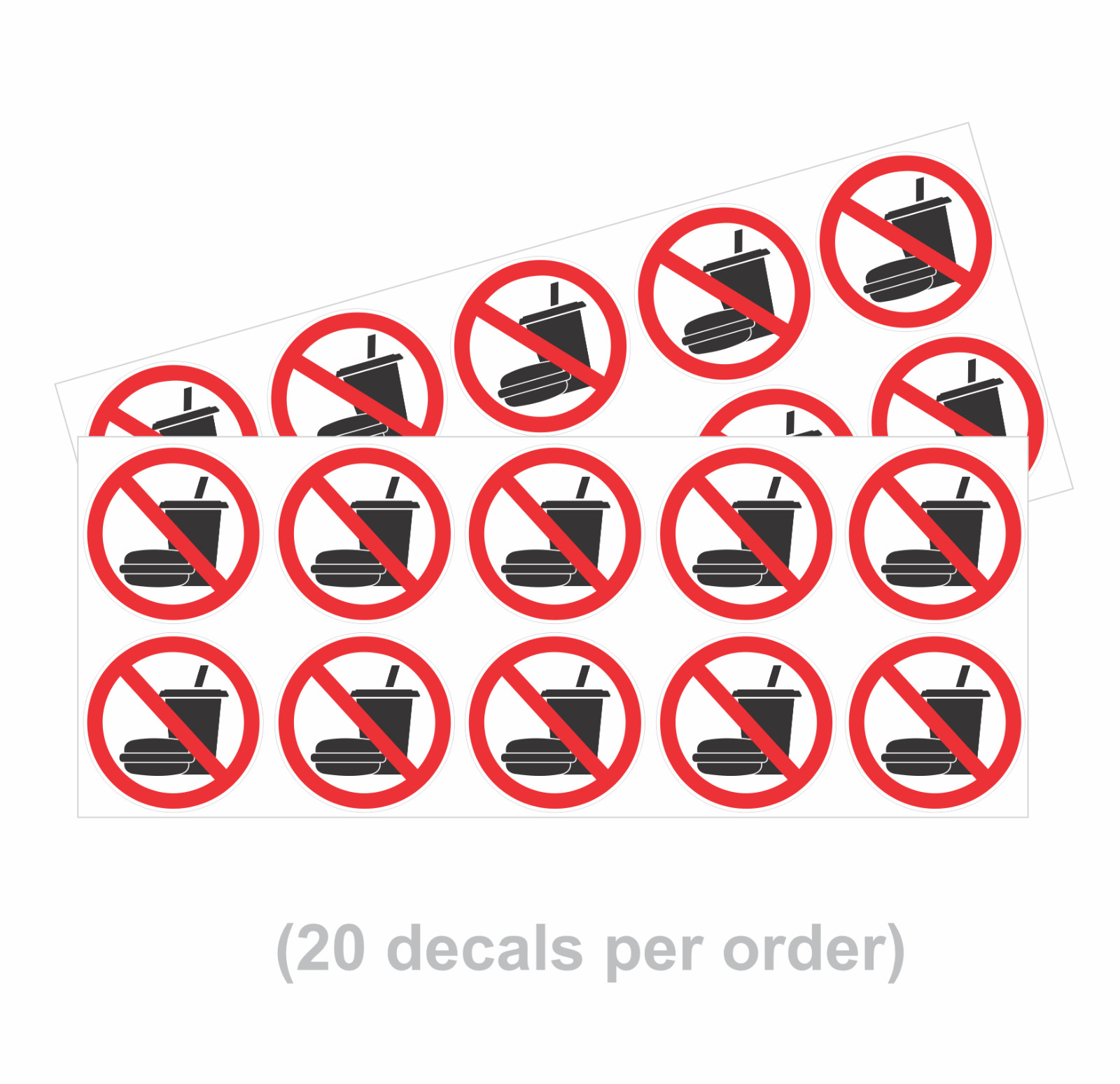 NO Food No Drink | White Stickers | 20ct | Size 1.5″ dia | Decal Outdoor Durable