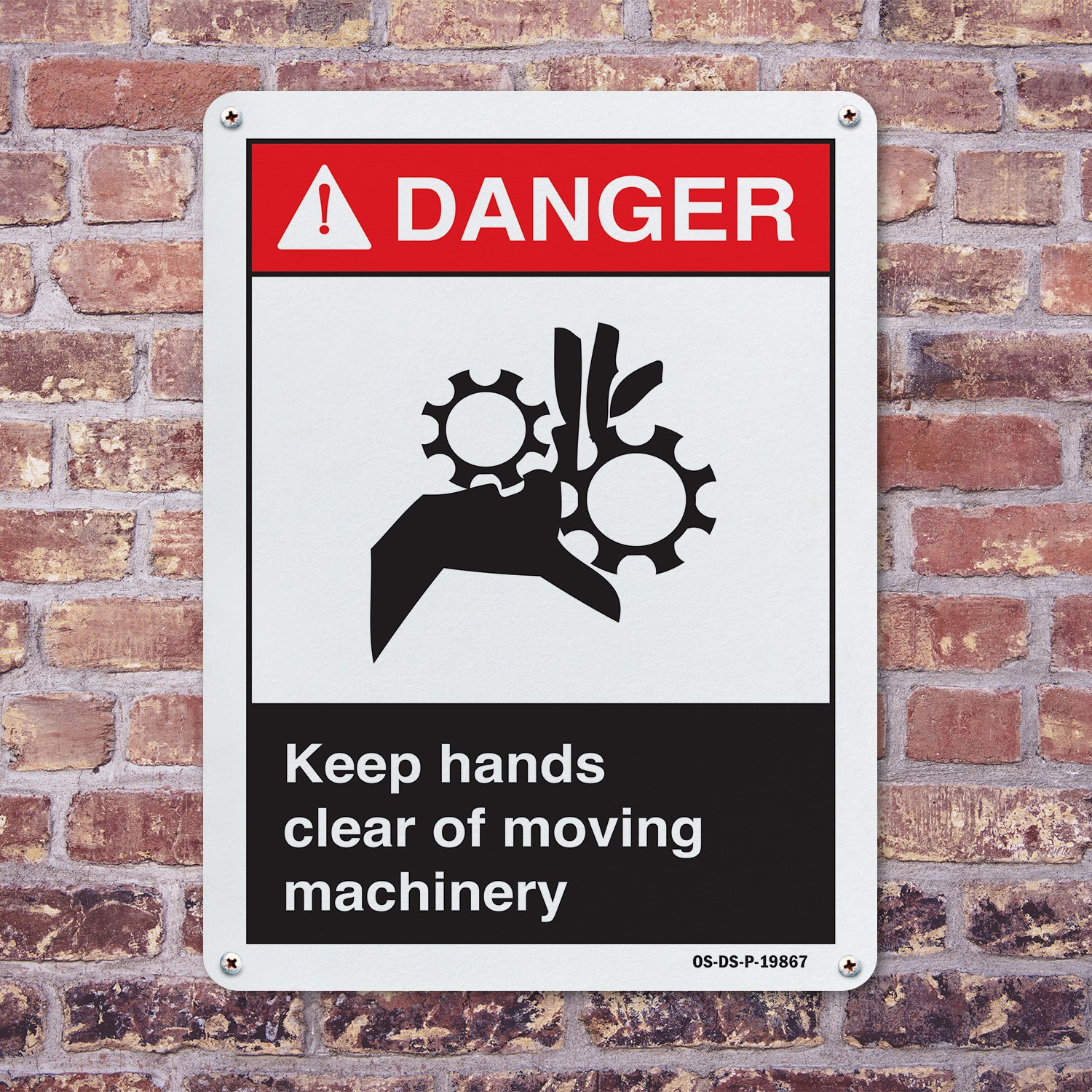 Keep Hands Clear Of Moving Machinery ANSI Danger Sign Or Decal – 5 or 10 Pack