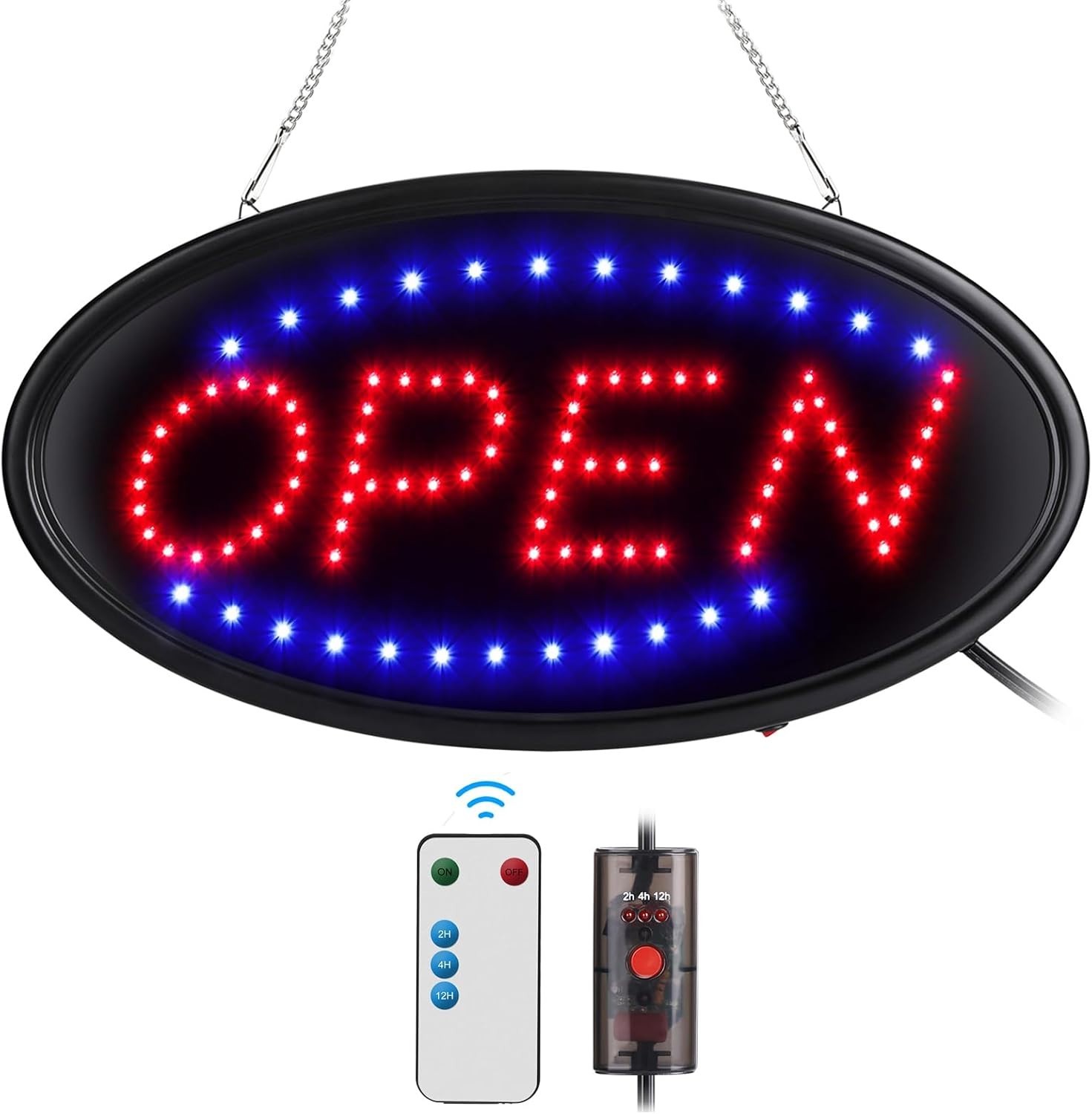 Bright LED Open Sign with Stainless Hanging Chain