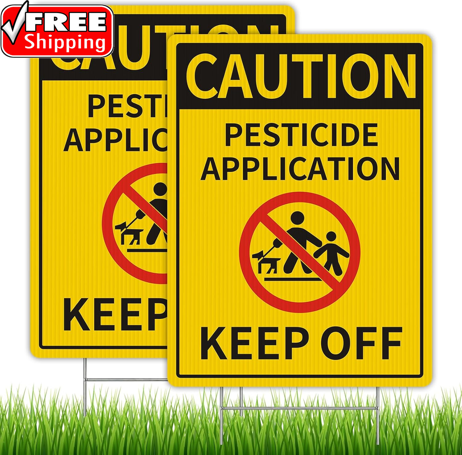 2 Pack Caution – Pesticide Application, Keep off Yard Sign with Metal Stakes, 12