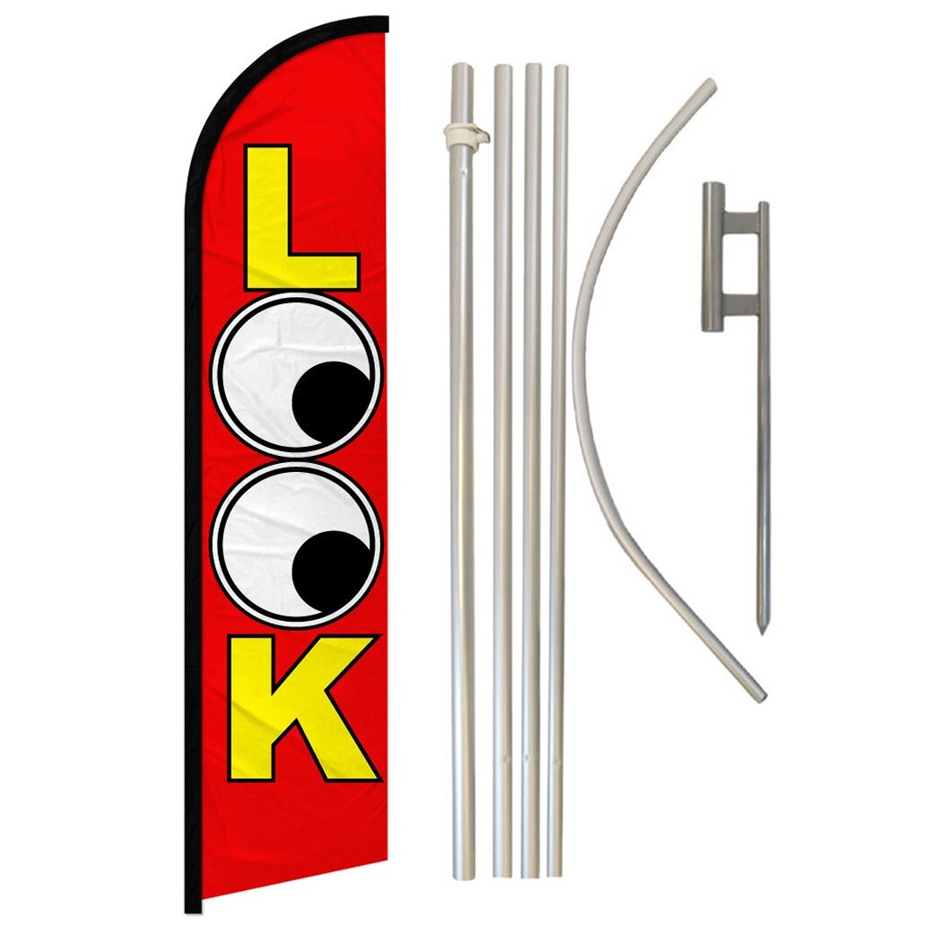 Look Full Curve Windless Swooper Flag & Pole Kit Promotional Dealership Flag RED