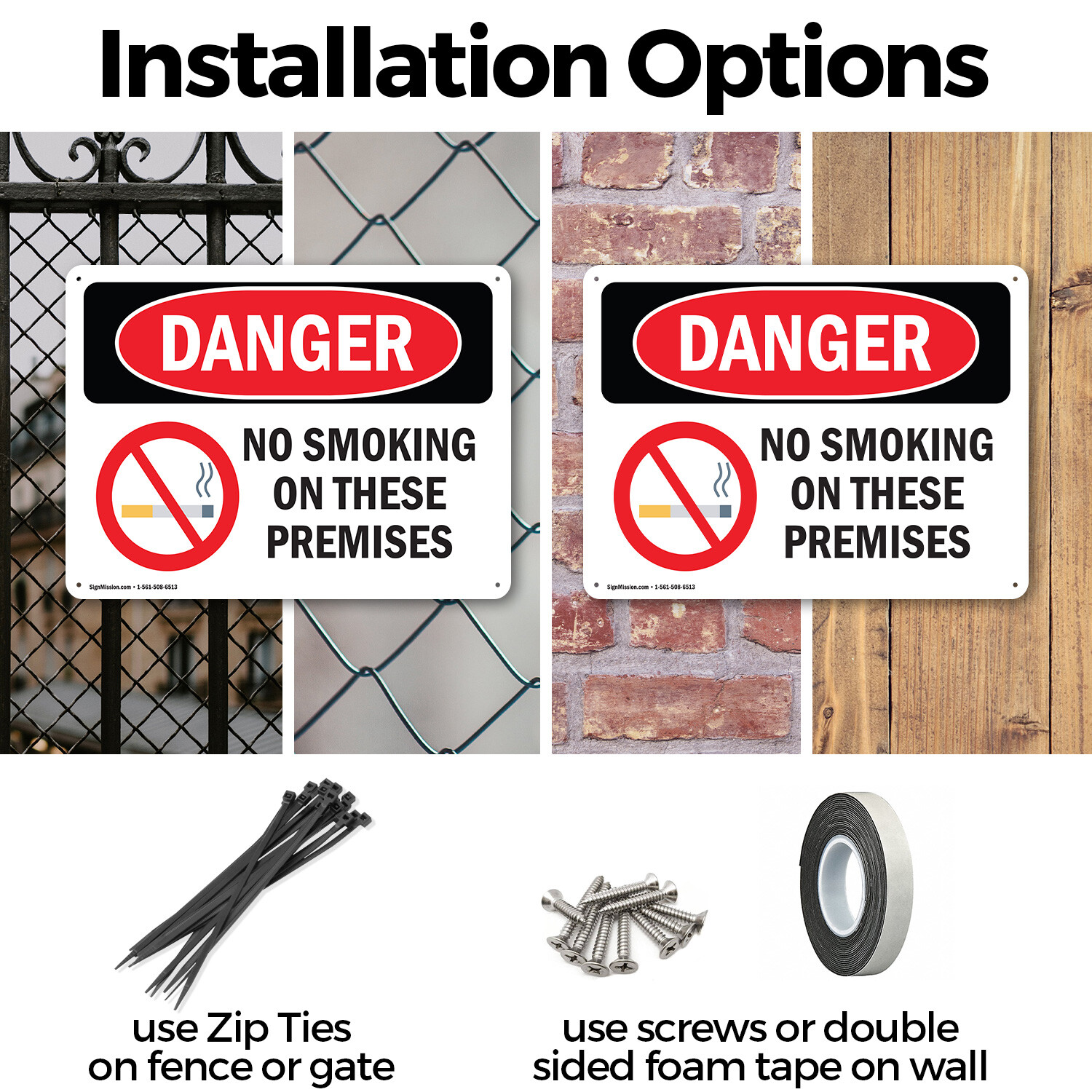 (2 Pack) No Smoking On These Premises OSHA Danger Sign Decal Metal Plastic