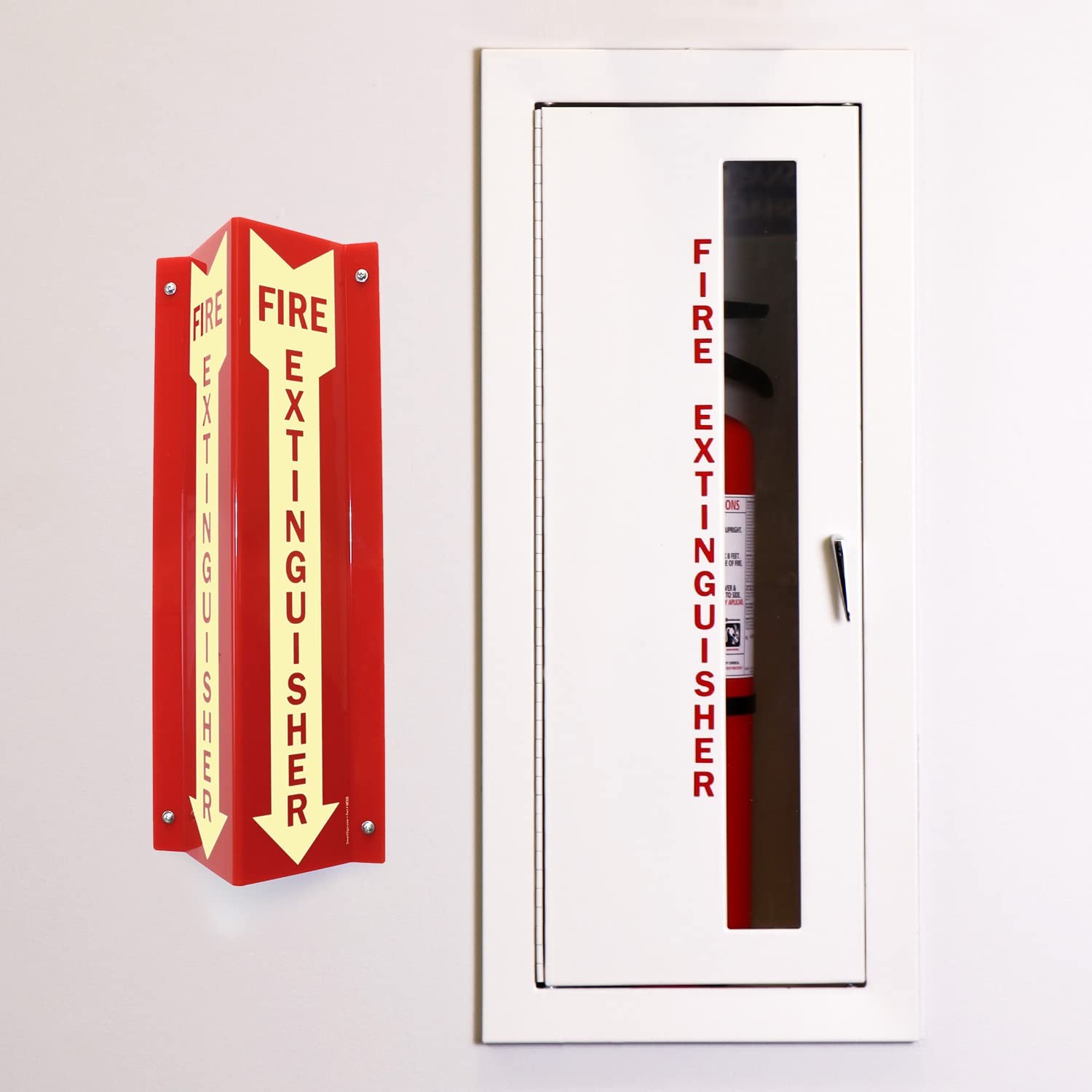 “Fire Extinguisher” Two-Sided V-Shaped Projecting Sign with Down Arrow, 18 x …
