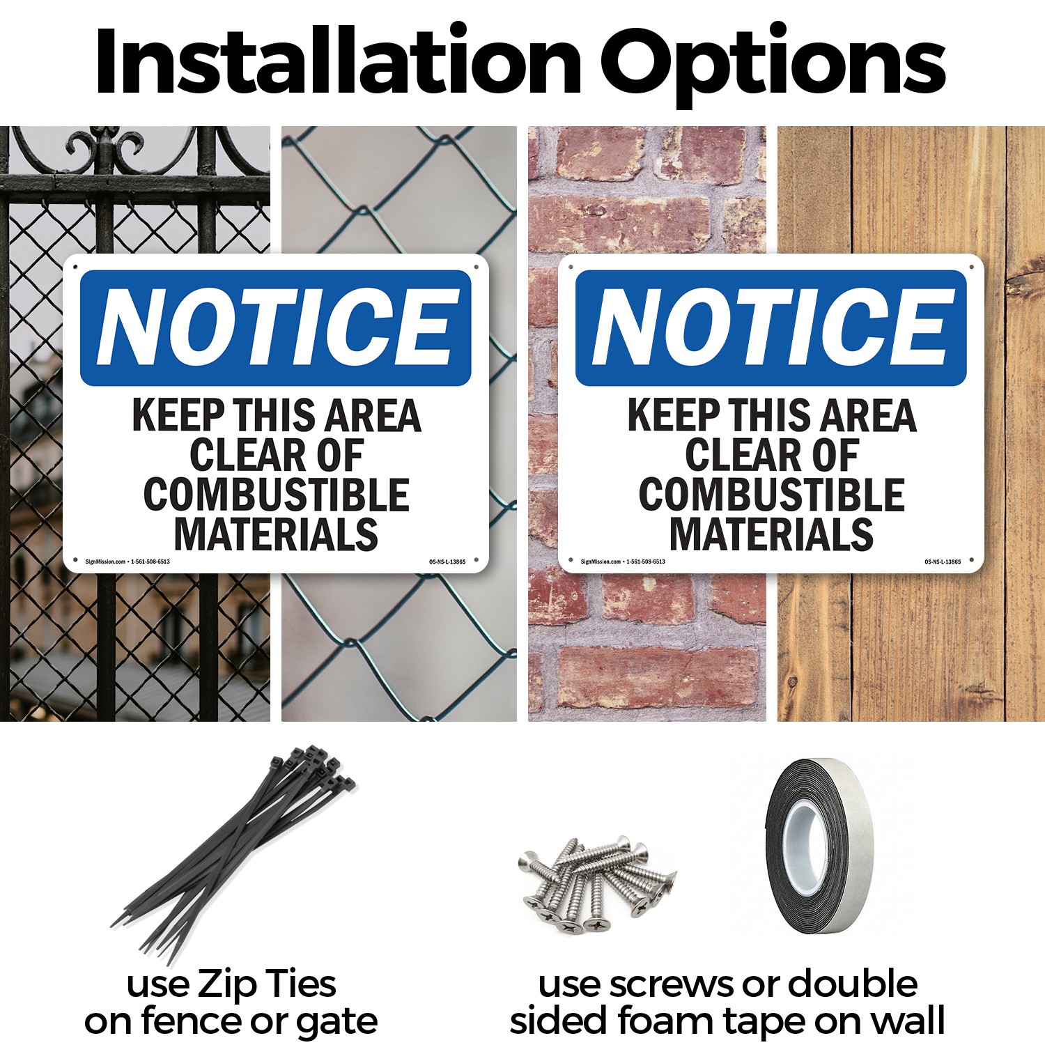 Keep This Area Clear Of Combustible Materials OSHA Notice Sign, Decal 5/10 Pack