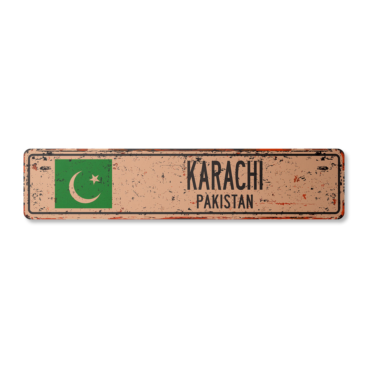 KARACHI PAKISTAN Vintage Street Sign Pakistani flag city country road rustic