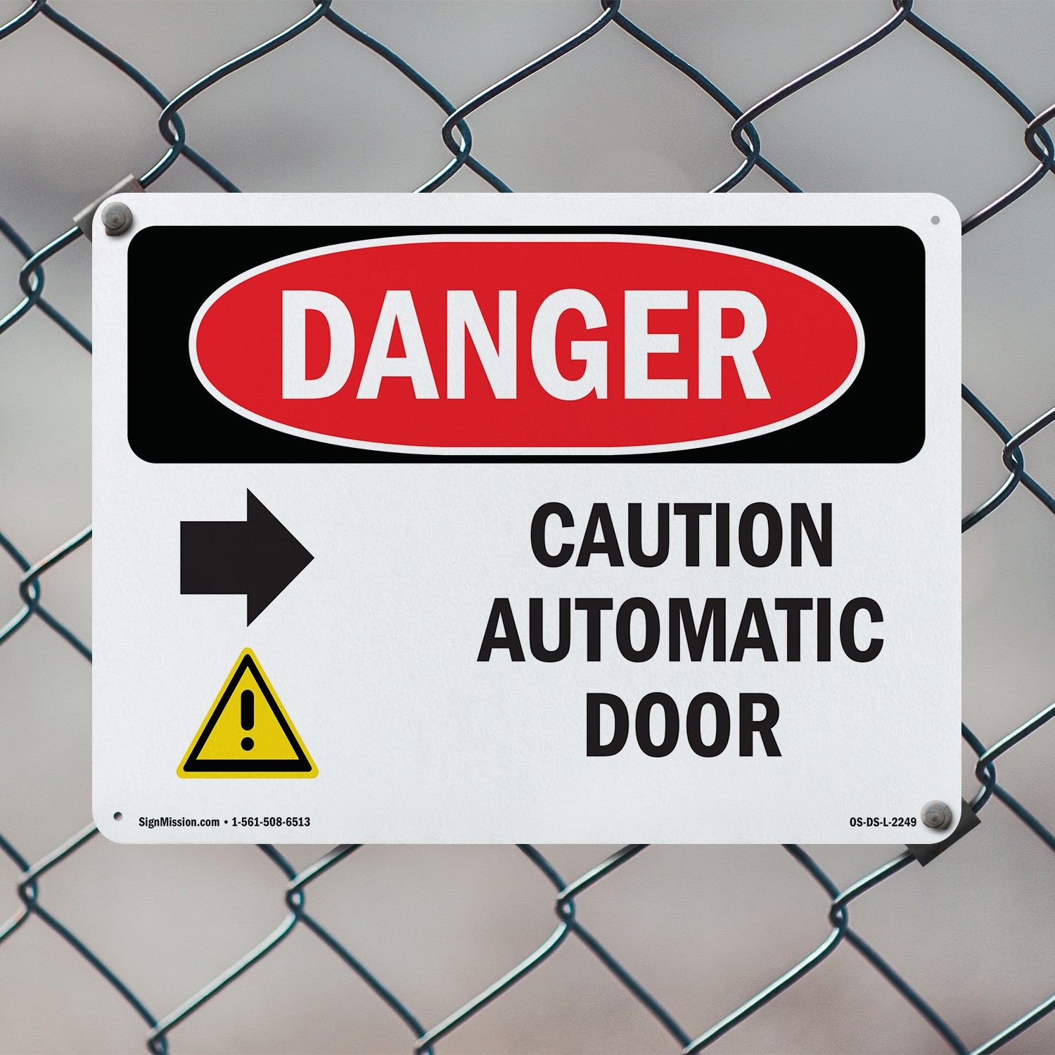 Caution Automatic Door [Right Arrow] OSHA Danger Sign Or Decal – 5 or 10 Pack