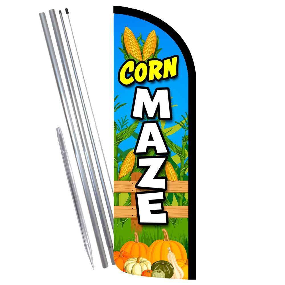 CORN MAZE Premium Windless Feather Flag Bundle (Complete Kit) OR Optional Replac