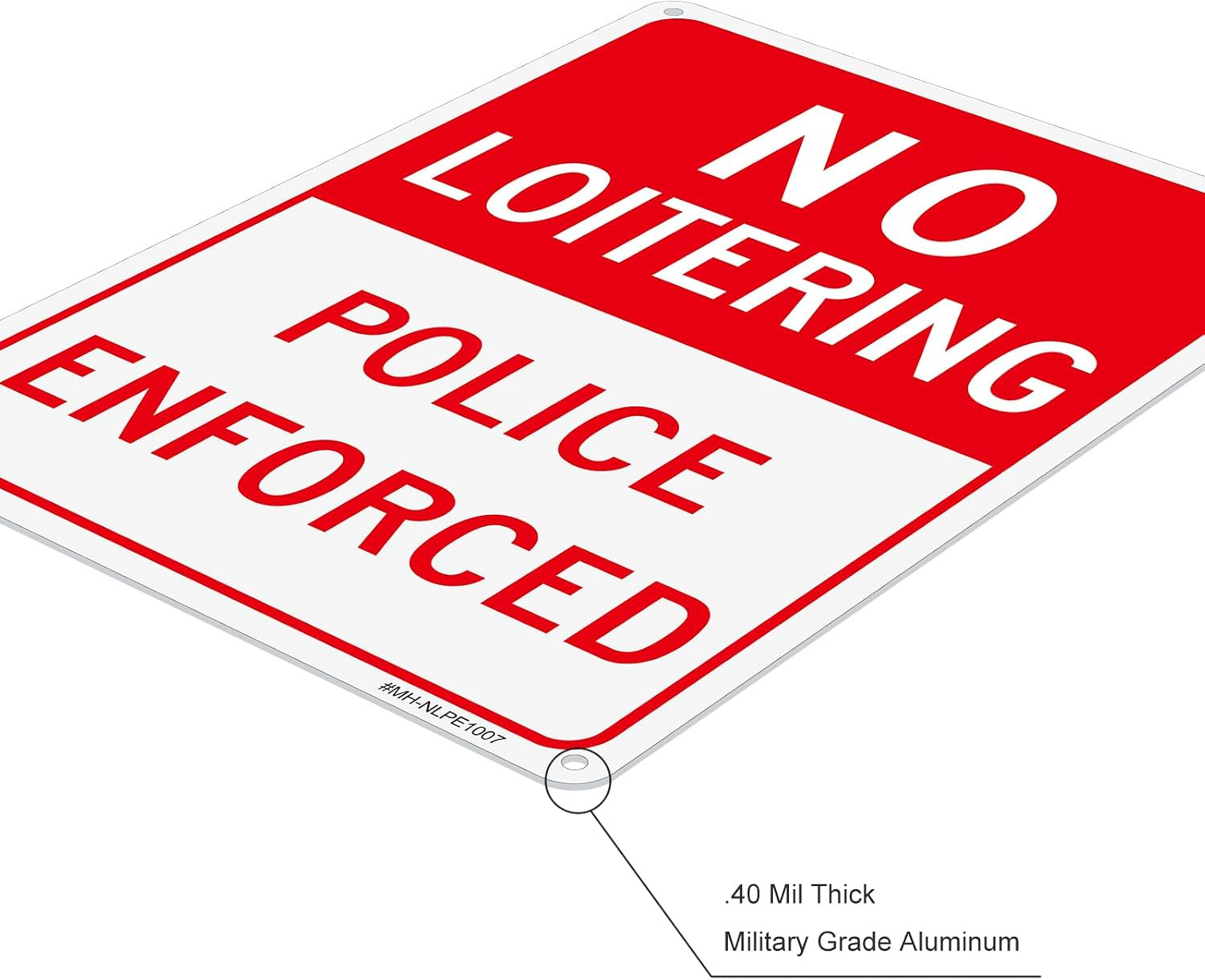 No Loitering Sign, 2 Pack 10” X 7” No Loitering Police Enforced Aluminum Signs