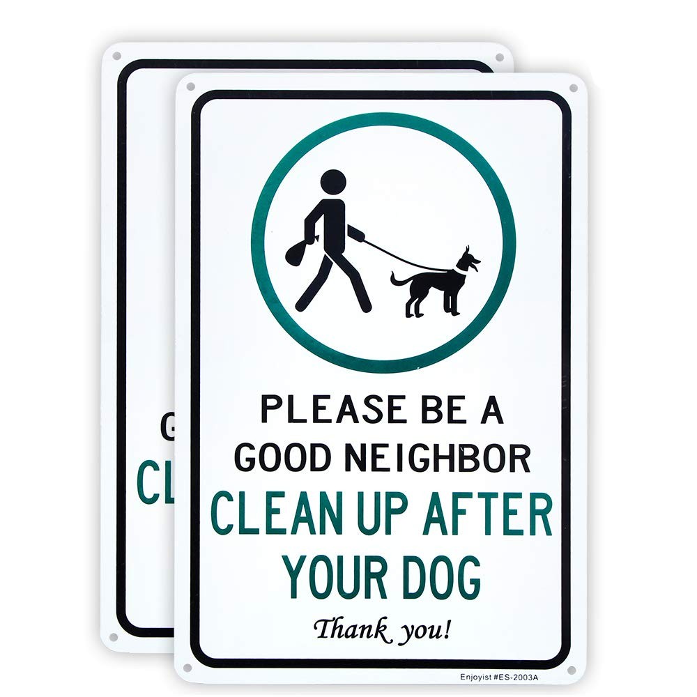 2 Pack 12″x8″ Sign Clean Up After Your Dog .040 Rust Free Aluminum Reflective UV