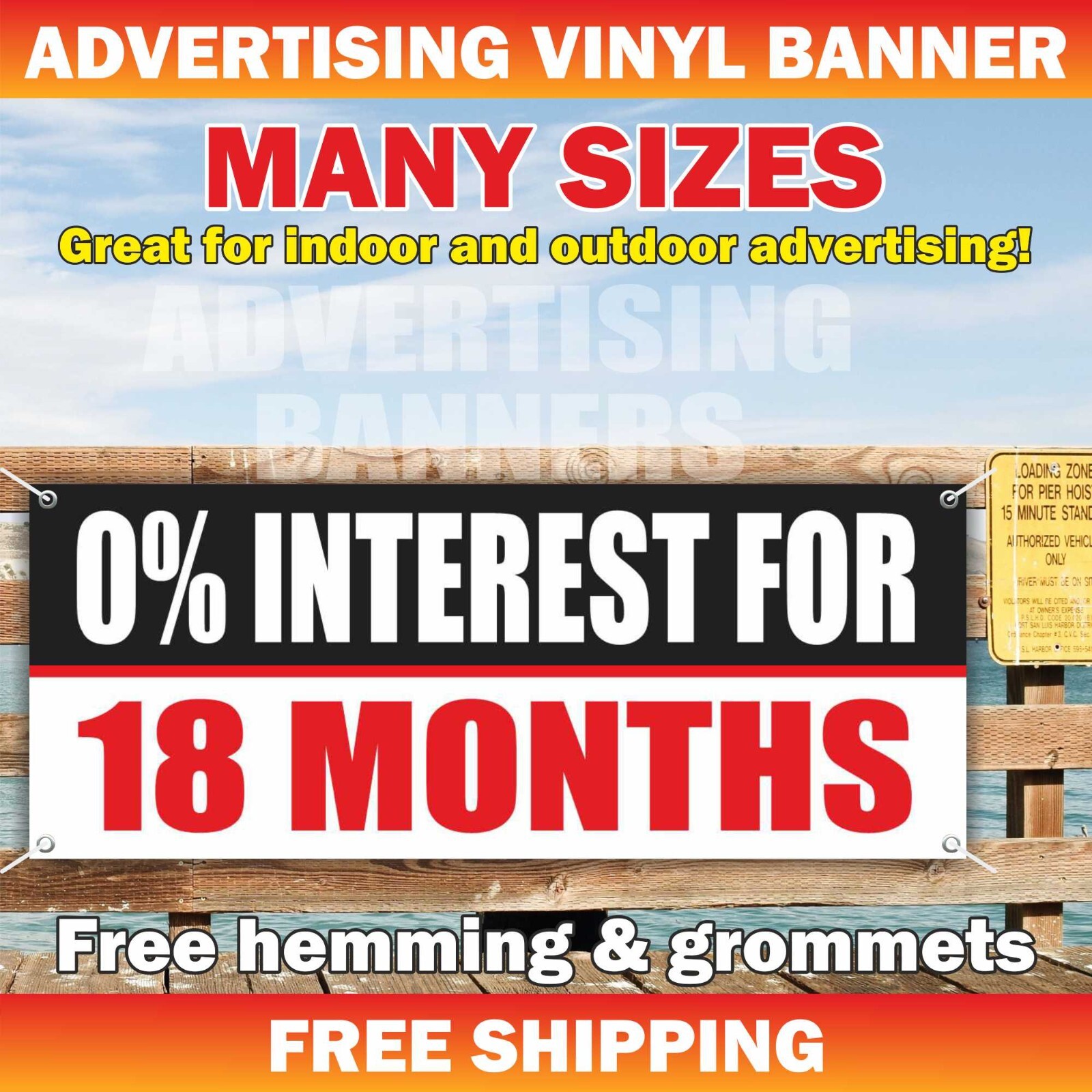 0% INTEREST FOR 18 MONTHS Advertising Banner Vinyl Sign Loan Insurance Bank Cash