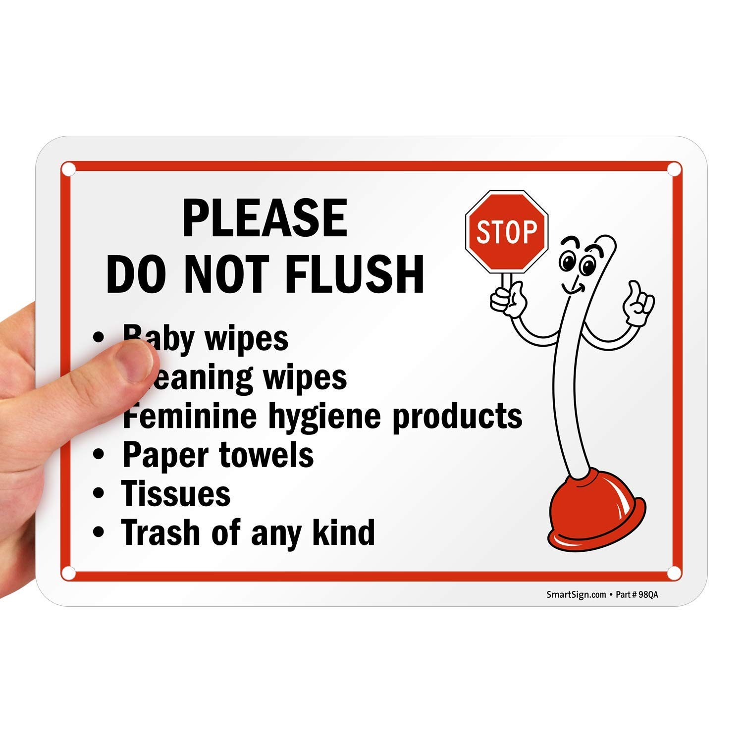 SmartSign 7 x 10 inch “Please Do Not Flush Wipes, Feminine Hygiene Products,…