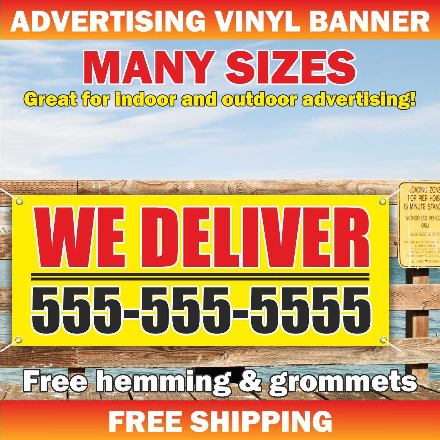 WE DELIVER Advertising Banner Vinyl Mesh Sign Restaurant buffet shop bar pizza