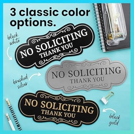 ExcelMark Small No Soliciting Sign – Made in the USA (2″x5″, Black/Gold)