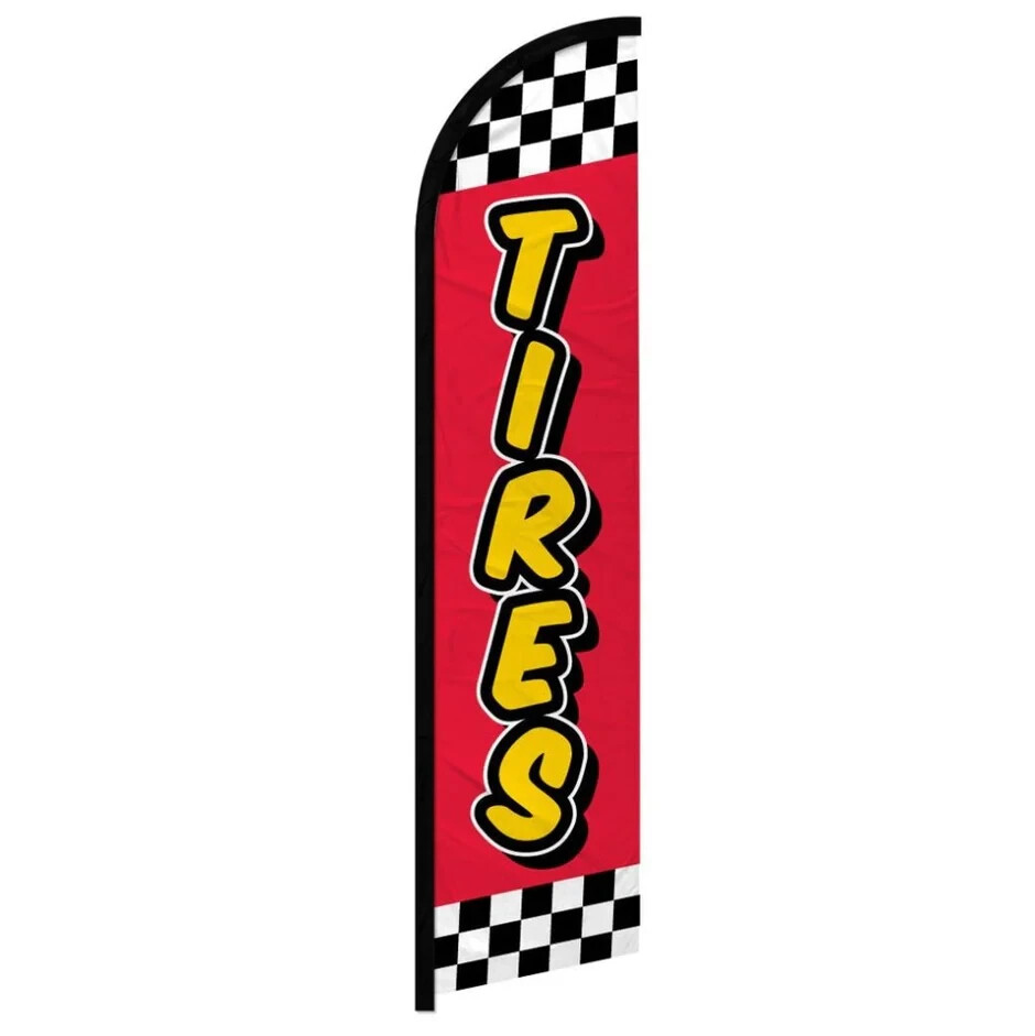 Tires Red Checkered Windless Full Sleeve Advertising Auto Tires Shop Banner Flag