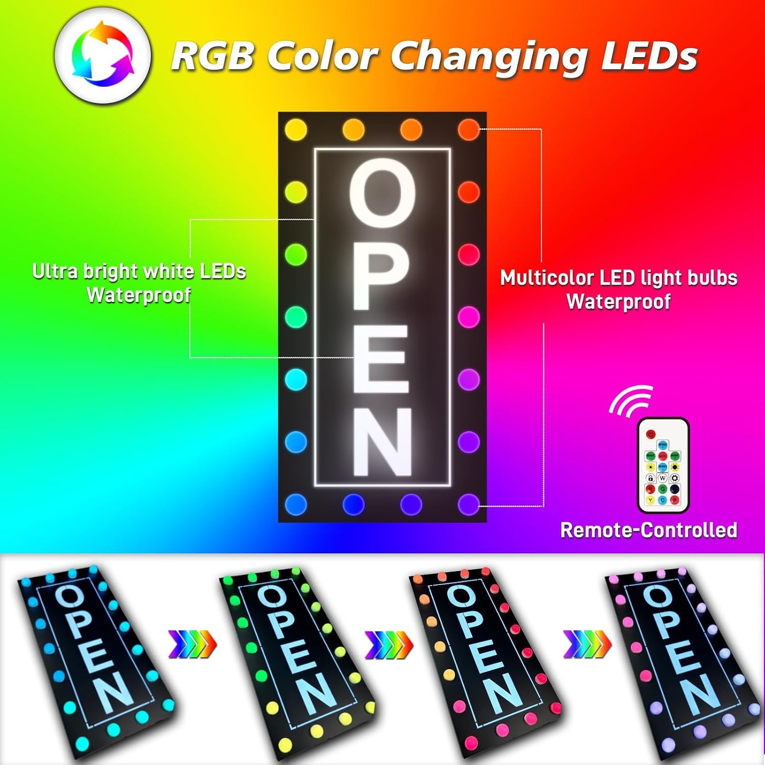 RGB LED Open Sign Outdoor Waterproof Remote Control
