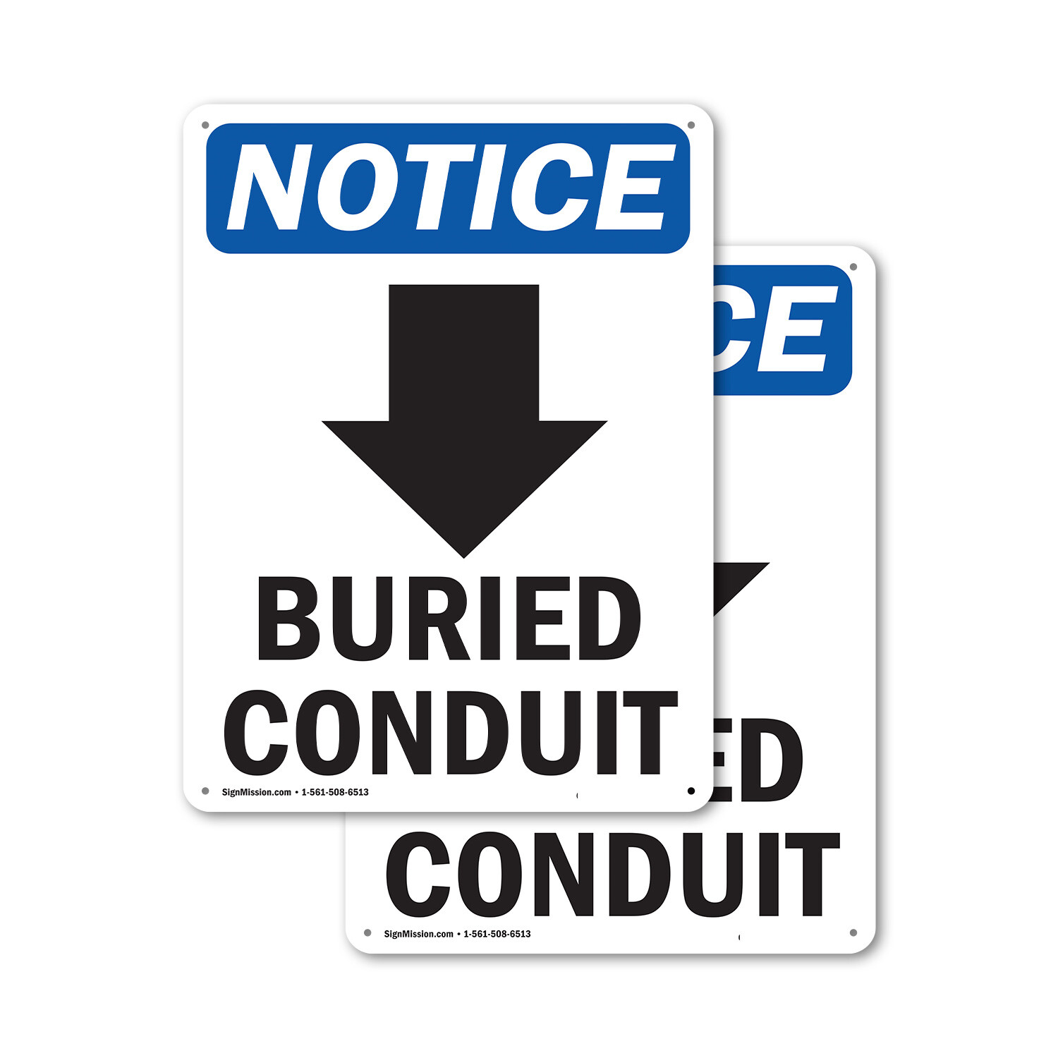 (2 Pack) Buried Conduit [Down Arrow] OSHA Notice Sign Decal Metal Plastic