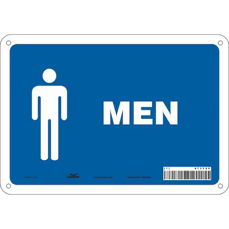 Zoro Select 473Y99 Restroom Sign, Men, 10 In W X 7 In H, Vertical Rectangle,,