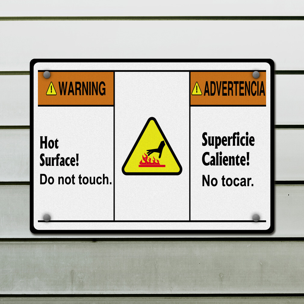 Aluminum Horizontal Metal Sign Warning Hot Surface! Do Not Touch Hazard Labels