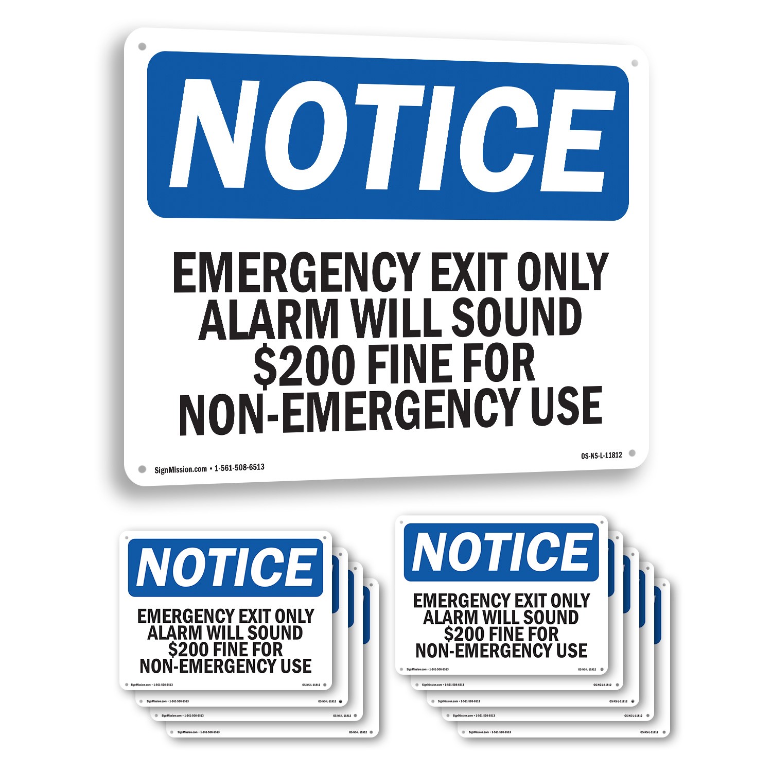 Emergency Exit Only Alarm Will Sound $200 OSHA Notice Sign, Decal 5 or 10 Pack