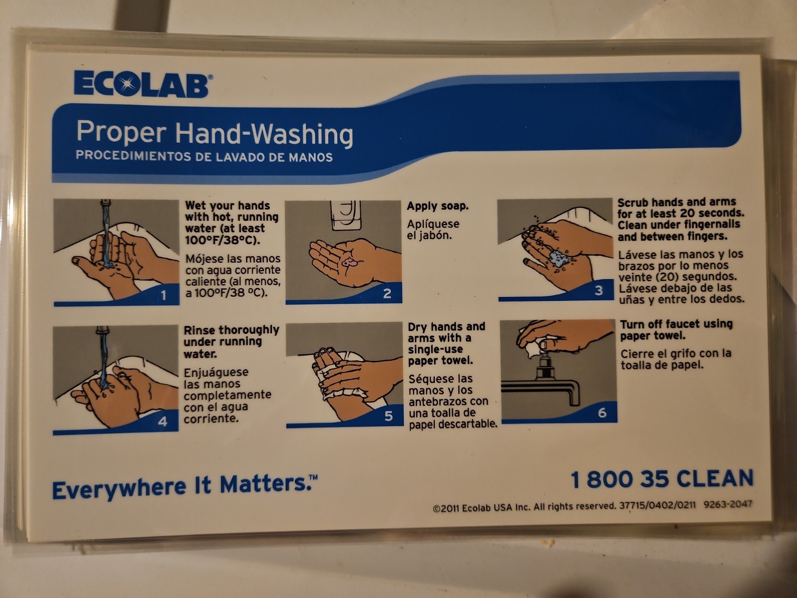 Ecolab Proper Hand-Washing Sign Lot of 5 Signs
